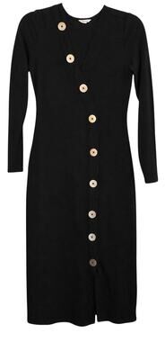 Springfield Black Long Sleeve Dress Asymmetric Tan Button Detail